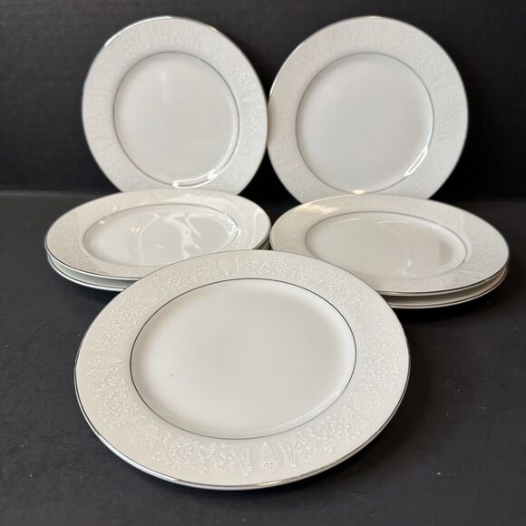 CROWN VICTORIA Lovelace 7 Bread & Butter Plates White w/Flowers & Urns - Picture 1 of 11
